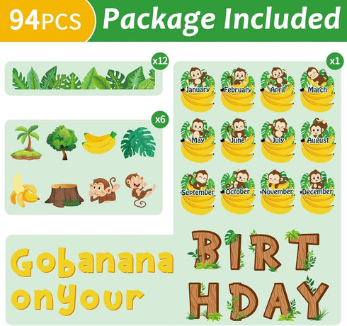 Jungle Theme Monkey Birthday Bulletin Board Set Classroom Happy Birthday Chart Cutouts Safari Decorations for Calendars Bulletin Boards Wall Presc...