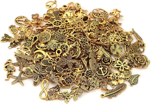 JIALEEY 200Pcs Tibetan Antique Gold Charm Mixed Pendants DIY for Bracelet Necklace Jewelry Making and Crafting...