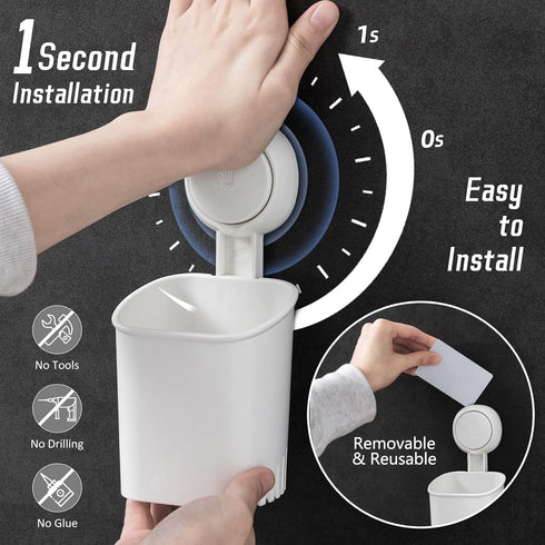 TAILI Suction Toothbrush Holder for Shower Wall, No Nail, No Glue, No Tool! Self-draining Shower Cup for Razor, Toothpaste, Kitchen Tableware, Str...