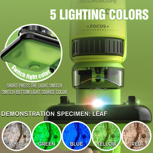 2 in 1 Microscope for Kids with Detachable Mini Pocket Microscope 50X-250X Slides Specimens & Colorful LED Light Experiments Educational Toys STEM...