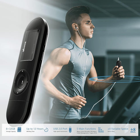 Mp3 Player, USB Mp3 Player with FM Radio, idoooz U2 8GB Music Player Expandable UP to 32 GB, USB Stick Mp3 Player for Running, Recording, Gym, Jog...