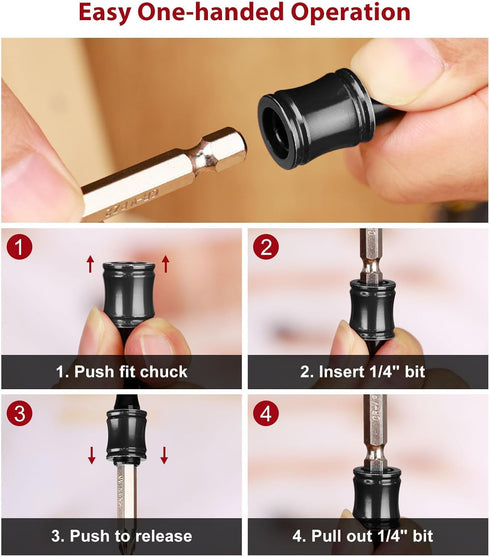 6pc Portable Bit holder Keychain, 1/4in Hex Shank Black Screwdriver Bit Clip for Impact Driver Flexible Drill Bit Extension Nut Driver W/ Carabine...