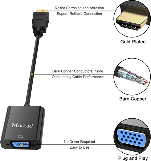 HDMI to VGA, Uni-Directional Gold-Plated HDMI to VGA Adapter (Male to Female) for Computer, Desktop, Laptop, PC, Monitor, Projector, HDTV, Chromeb...