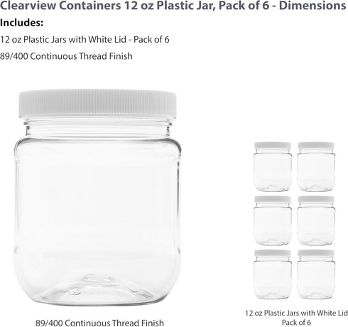 Plastic Storage Jars with Leak Proof Lids, BPA Free, Hand Wash Only (12oz Jar, 6PK)...