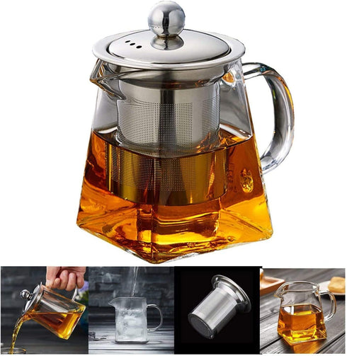 19.3oz Glass Teapot with Infuser, Borosilicate Glass, 550ML, Clear, Stainless Steel Infuser...