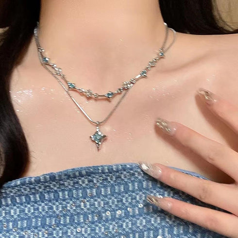 Two Piece Y2k Irregular Starlight Necklace for Women Snake Bone Chain Pendant Jewelry Collar Chain Blue...