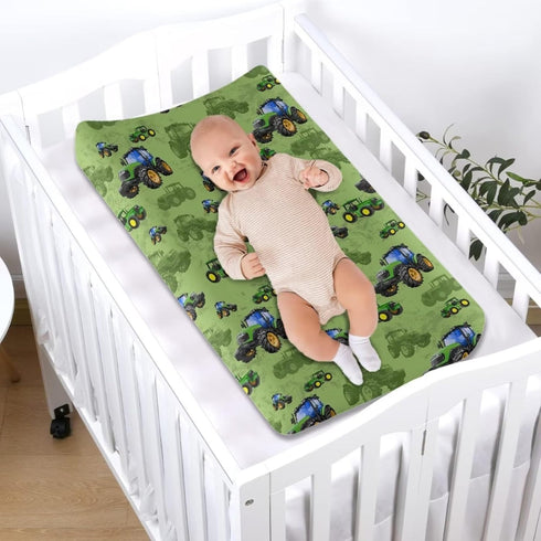 Farmer Tractors Diaper Change Table Pad Covers Ultra Soft Infant Stretchy Changing Table Cover for Baby Boys and Girls Soft Stretchy Safe Snug Fit...