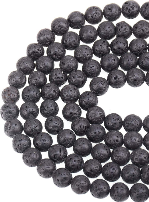 LPBeads 100PCS 8mm Natural Black Lava Beads Gemstone Round Loose Beads for Jewelry Making with Crystal Stretch Cord...