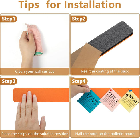 Felt Pin Board Bar Strips Bulletin Board for Bedrooms Offices Home Wall Decoration, Notice Board Self Adhesive Cork Board with 35 Push Pins for Pa...