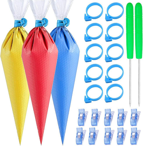 122Pieces Tipless Piping Bags - 100pcs Disposable Piping Pastry Bag for Royal Icing/Cookies Decorating - 10 Pastry Bag Ties,10 Clips &2 Scriber Ne...