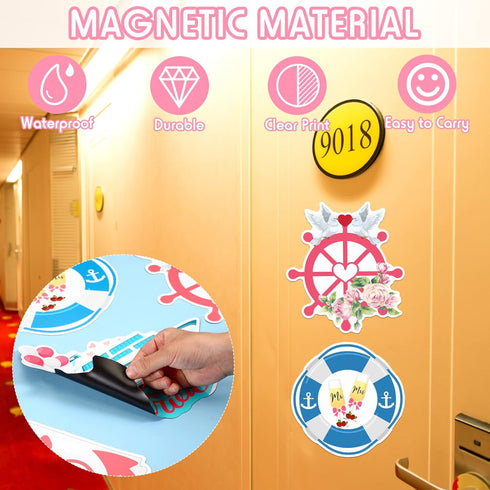 4 Pcs Wedding Cruise Door Decorations Just Married Cruise Magnets Magnetic Wedding Honeymoon Cruise Door Stickers Anchor Life Preserver Magnet Car...
