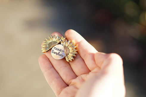 MyLittleSunflower - You are My Sunshine Necklace - Sunflower Necklace Locket with Engraved Hidden Message Pendant for Women, Mother, Daughter...