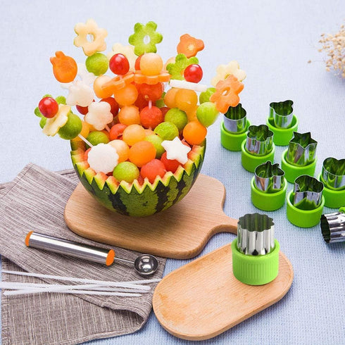 Cookie Cutter Sets for Kids, LetGoShop 12 Shapes Biscuit Cutters Baking Mold with Safty Handle and 10 Cartoon Food Fork, Stainless Steel Mini Vege...