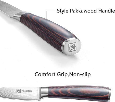 PAUDIN Paring Knife, 3.5 Inch Fruit Knife, High Carbon 5Cr15Mov Stainless Steel Forged Paring Knife, Ultra Sharp Small Kitchen Knife, Ergonomic Wo...