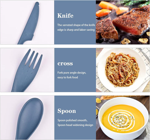 Reusable Wheat Straw Cutlery with Case, Portable Dark Utensils Set for Adults, Tableware Camping Cutlery Set for 4 People, Travel Utensils Set for...