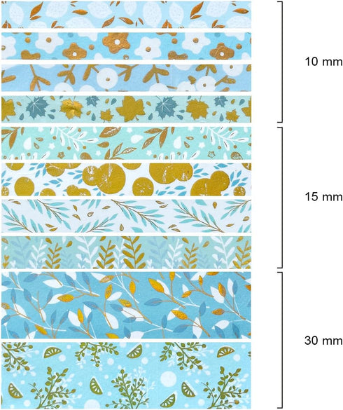 allydrew Decorative Gold Foil Washi Tape Box Set for Arts & Crafts, Scrapbooking, Stationery, Diary (10 Rolls), Blue Green Bloom...