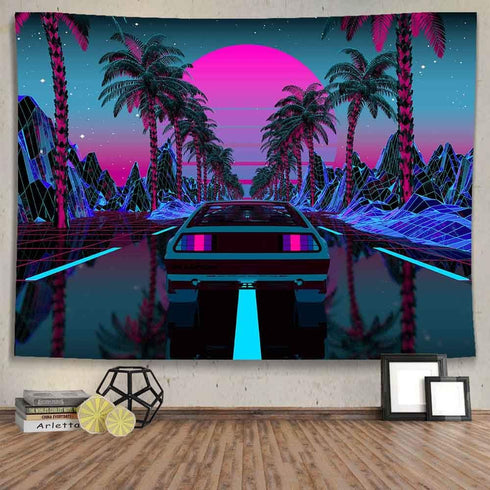Ine Ive Car Tapestry 1980s Science Fiction Super Sports Car Tapestries 80x60inch for Home Decoration Art for Bedroom Living Room...