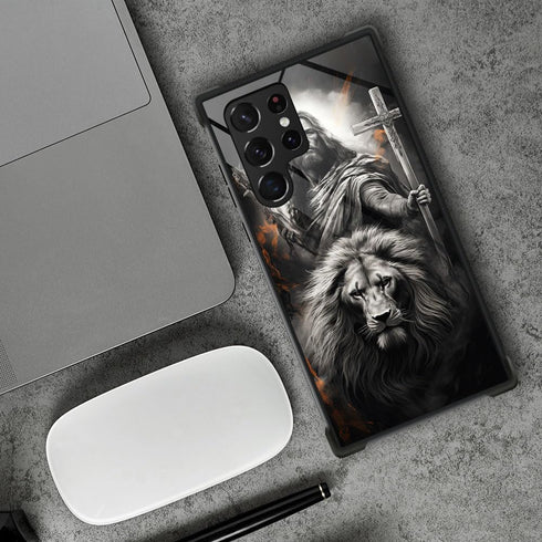 CARLOCA Compatible with Samsung Galaxy S23 Ultra Case,Jesus Black White Lion Cross Pattern Ultra Protection Shockproof Soft Silicone TPU Non-Slip ...