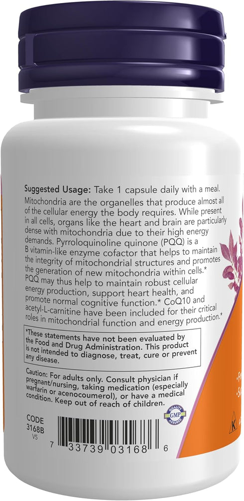 NOW Supplements, PQQ Energy, Free Radical Scavenger*, Cognitive Support*, 30 Veg Capsules...