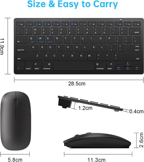 Wireless Bluetooth Keyboard and Mouse Set, Portable Slim Silent Cordless Keyboard and Mouse Combo Compatible with iPad/Mac/MacBook/Android/Windows...