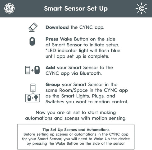 GE CYNC Wireless Smart Motion Sensor, Battery-Powered, Bluetooth Motion Sensor with Ambient Light Detection, Works with CYNC Smart Plugs, Switches...