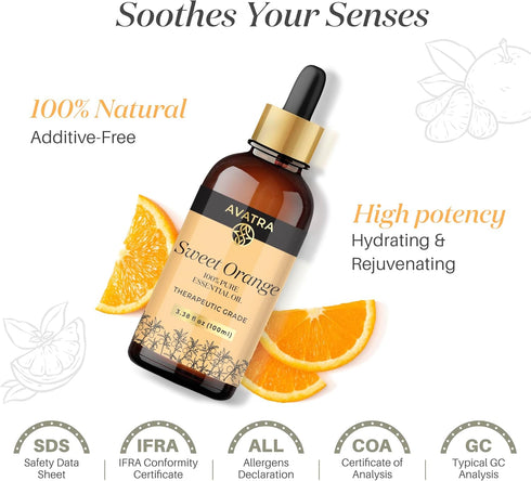Avatra Orange Essential Oil for Diffuser, Skin, & Aromatherapy | Natural & Undiluted | Cleaning, DIY, Soap & Candle Making | Premium Grade with Gl...