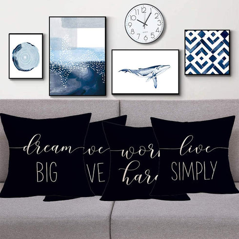 Simple Quote Black Pillow Covers 18x18 Inch Set of 4 Live Simply, Work Hard, Give Love, Dream Big Cotton Linen Cushion Cover for Home Sofa Chair D...