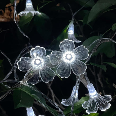 Solar Flower String Lights Outdoor Waterproof- Morning Glory Flowers, 20-Brightness LED String Light, 20Ft 2 Modes - Perfect Decor for Garden, Fen...