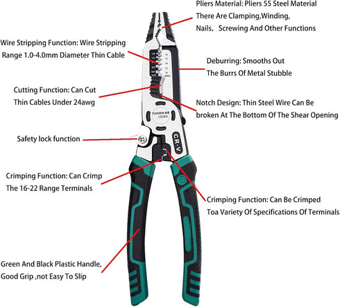 10-in-1 Wire Stripper Pliers, Cable cutters, C-RV Multifunctional Wire Cutter Stripping Tool for Electric Cable Stripping Cutting and Crimping...