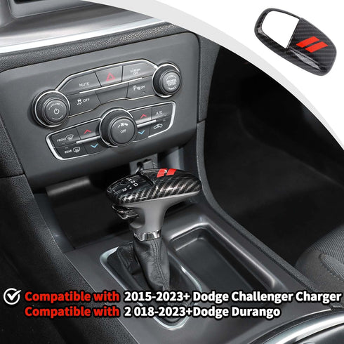 JWWY Gear Shift Shifter Knobs Cover Trim for 2015-2024+ Dodge Challenger Charger 2018-2023 Durango Interior Accessories Red Carbon Fiber......