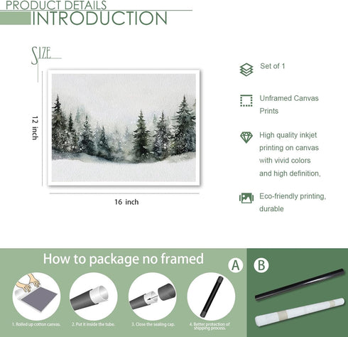 Enlaizhude Winter Forest Landscape,Snowy Winter Landscape Evergreen Trees Watercolor Painting Christmas Pine Trees In Winter,Winter Scene |Snowy L...