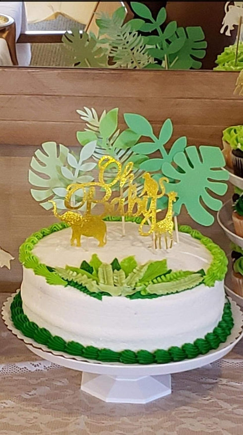 LaVenty Set of 7 Glittery Tropical Leaves Cake Topper Tropical Wedding Cake Decoration greenery Palm Leaf Cake Topper...