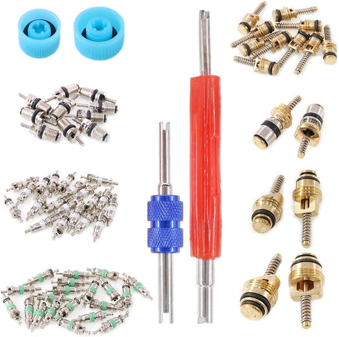 Glarks 78Pcs Car Air Conditioner Valve Core Schrader Valve Cores Accessories A/C R12 R134a Refrigeration Tire Valve Stem with Double Head Remover ...