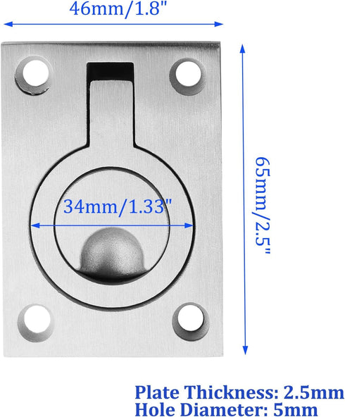 2Pcs Flush Pull Ring Handles 2.5" x 1.8" Hidden Recessed Furniture Handle, 304 Stainless Steel Recessed Boat Hatch Latch Cabinet Flush Mount Lifti...