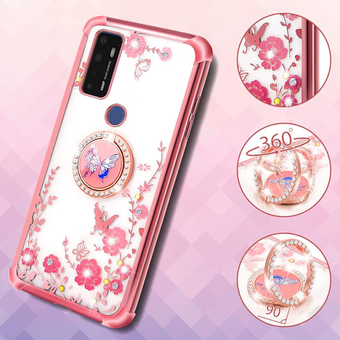nancheng for Cricket Dream 5G Phone Case, Case Cute Soft Silicone Pink Girls Women Cover with Holder Protection Case for Cricket Innovate 5G/AT&T ...
