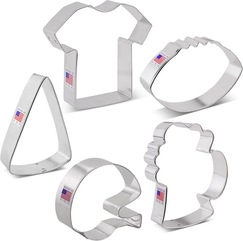 Football Cookie Cutters 5-Pc. Set Made in the USA by Ann Clark, Football, Helmet, Jersey, Beer Mug, Centerpiece Wedge...