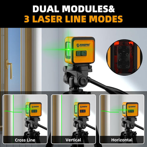 Laser Level Self Leveling - 98Ft/30M Dual Modules Green Cross Line Laser Leveler Tool for Indoor Outdoor Construction Picture Hanging Home Renovat...
