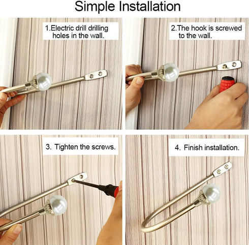 Coolnice 2 Pack Curtain Holdbacks Wall Mounted Curtain Tiebacks Hooks Plastic Pearl U Shape Curtain Tiebacks with Screws Curtain Ties for Home Off...