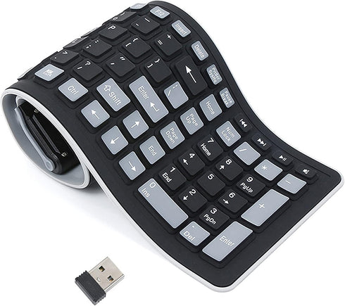 Wireless Silicone Keyboard, Portable Foldable Roll Up Soft Rubber Keyboard, Perfect for PC, Laptop and Travel (Black and Gray)...