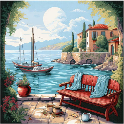 51buyoutgo Coastal Landscape 11ct Cross Stitch Kits, 11 CT Funny Pre Printed Counted Stamped Cross Stitch Embroidery Needlepoint Needlework Patter...