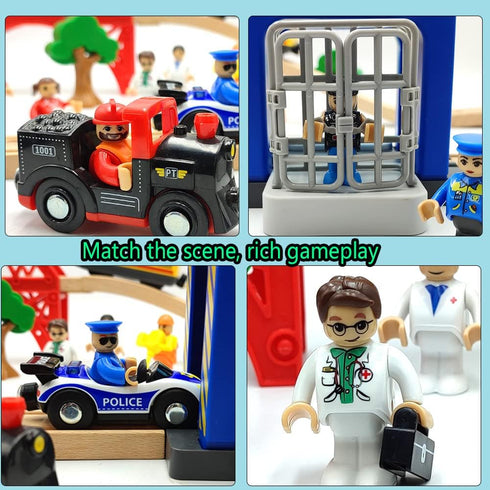 Toy People Figures with Tool for Kids Action Figures Playsets for Trains Cars Various Professions for Play House Wooden Train Track...