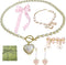 Pearl Coquette Jewelry Set 5PCS - Pearl Bow Earrings Pink Bows for Hair for Women Pearl Choker Necklace Coquette Accessories Trendy Gifts...