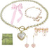 Pearl Coquette Jewelry Set 5PCS - Pearl Bow Earrings Pink Bows for Hair for Women Pearl Choker Necklace Coquette Accessories Trendy Gifts...