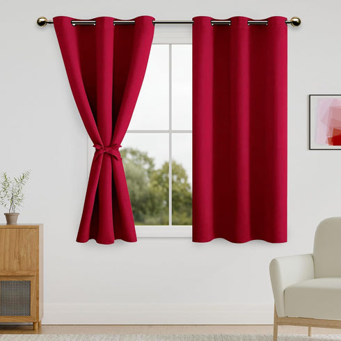 DWCN Blackout Short Curtains with Tiebacks - Thermal Insulated Privacy Protection Grommet Window Curtains for Living Room Bedroom, 38 x 45 inch Le...