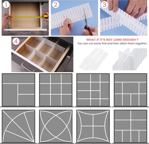 NiHome 8PCS Adjustable Drawer Divider Set, 12.6"x2.75" Flexible Plastic Drawer Organizer Grid for Socks, Underwear, Makeup, Stationary Storage, Ho...