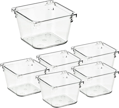 Ravinte 6 Pack Drawer Organizer - 3" X 3" Plastic Storage Bins, Acrylic Organizers with Non-Slip Pads Clear Desk Storage Tray for Makeup, Jewelrie...