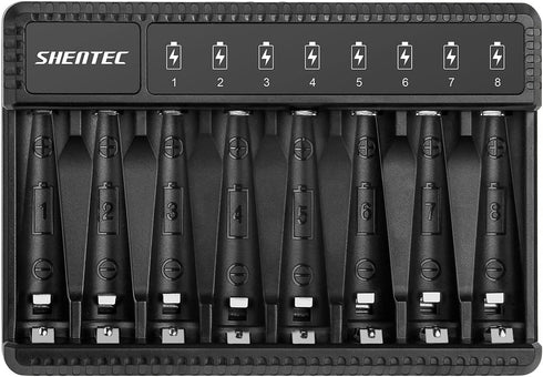 Shentec 4 Packs 2500mAh Rechargeable AA Batteries and 4 Packs 1000mAh Rechargeable AAA Batteries with Smart 8 BayAAA AA Battery Charger (USB Fast ...