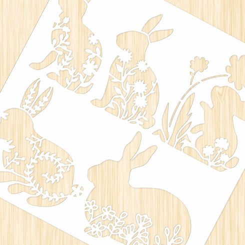 Easter Rabbit Stencil for Painting 11.8x11.8" Happy Spring Flower Wall Stencils Washable Plastic Bunny Rabbit Drawing Stencils Painting Templates ...