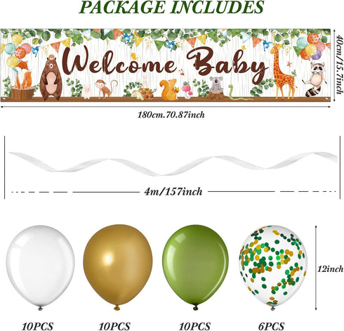 Woodland Baby Shower Decoration Gender Neutral Forest Decor Woodland Animal Baby Shower Party Supplies, Welcome Baby Banner Forest Creature Backdr...