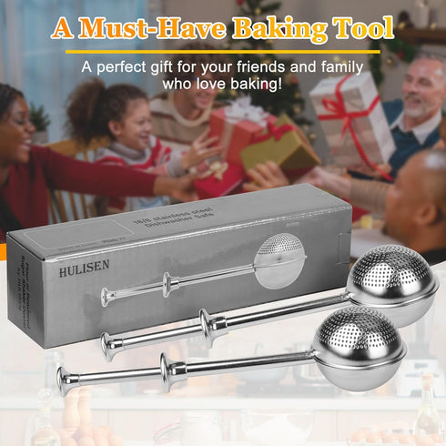 HULISEN Set of 2 Flour Duster for Baking, Powdered Sugar Shaker Duster, 18/8 Stainless Steel Pick Up and Dust Flour Sifter with Spring-operated Ha...